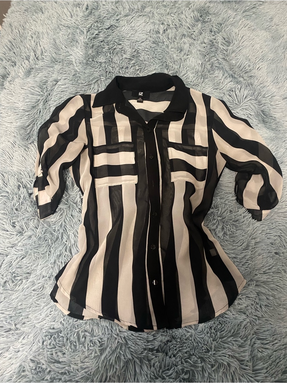 Striped Button-Front Blouse — Black & White